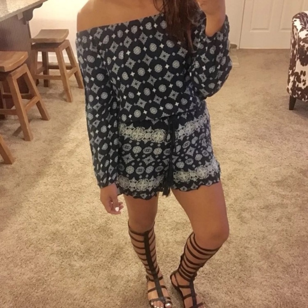 NWT blue boho Off The Shoulder Romper